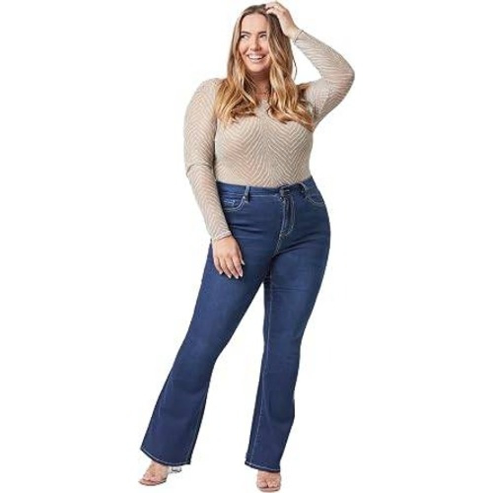 YMI HyperDenim SIZE 2X Women's Super Stretch High Rise Flare Jeans Midnight Blue